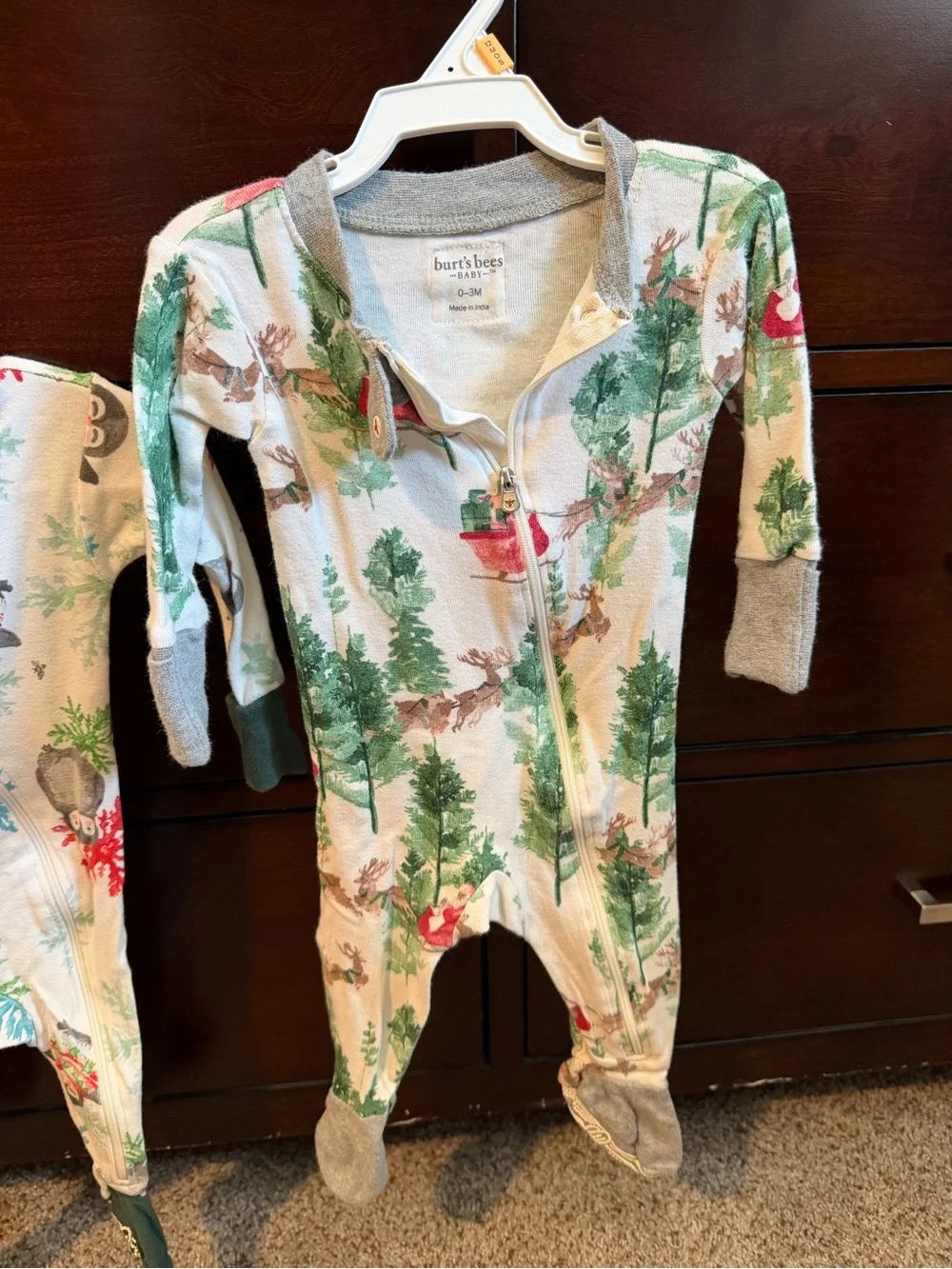 Burt's Bees Baby Charcoal Reindeer Zip Footie with Red Trim